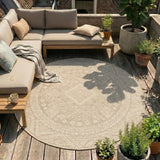 Round Jute Outdoor Rug - Atlas Aztec Brown/Cream