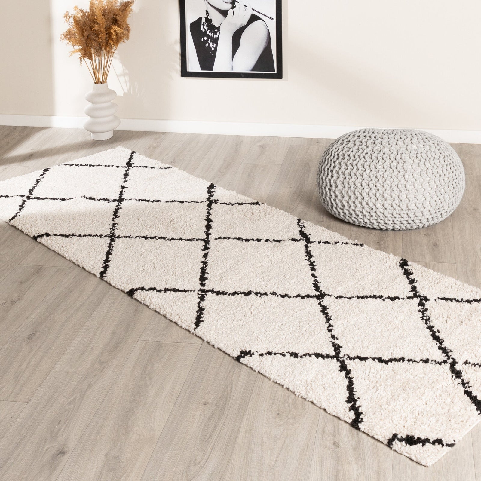 High Pile Runner - Grand Lines Cream/Black