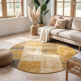 Round Patchwork Rug - Spring Ochre Yellow/Taupe