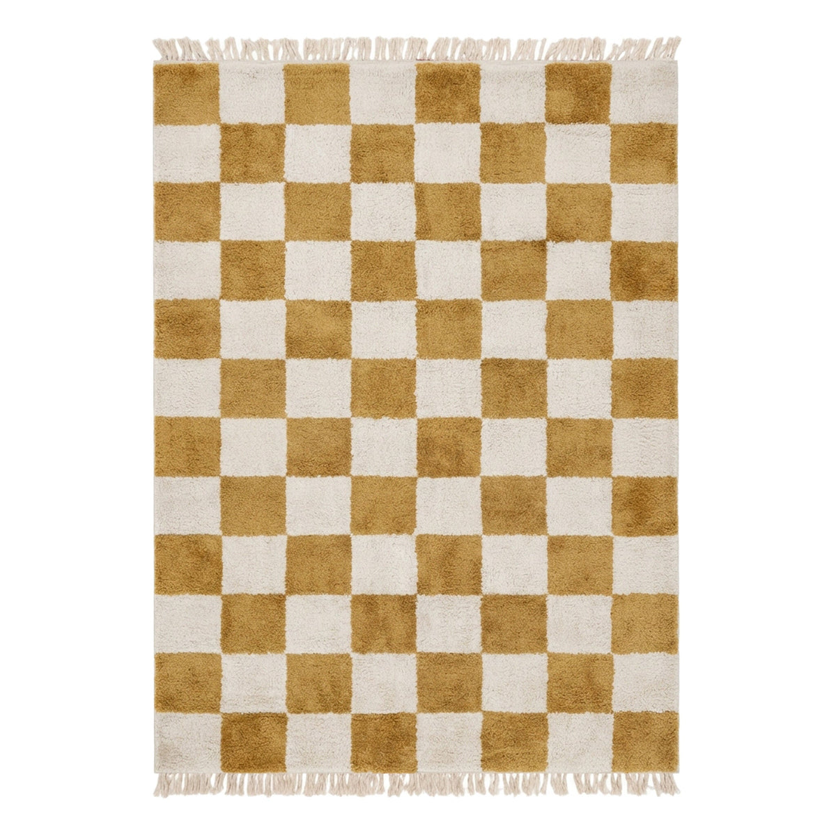 Checkerboard Rug - Blox Fringe Ochre yellow
