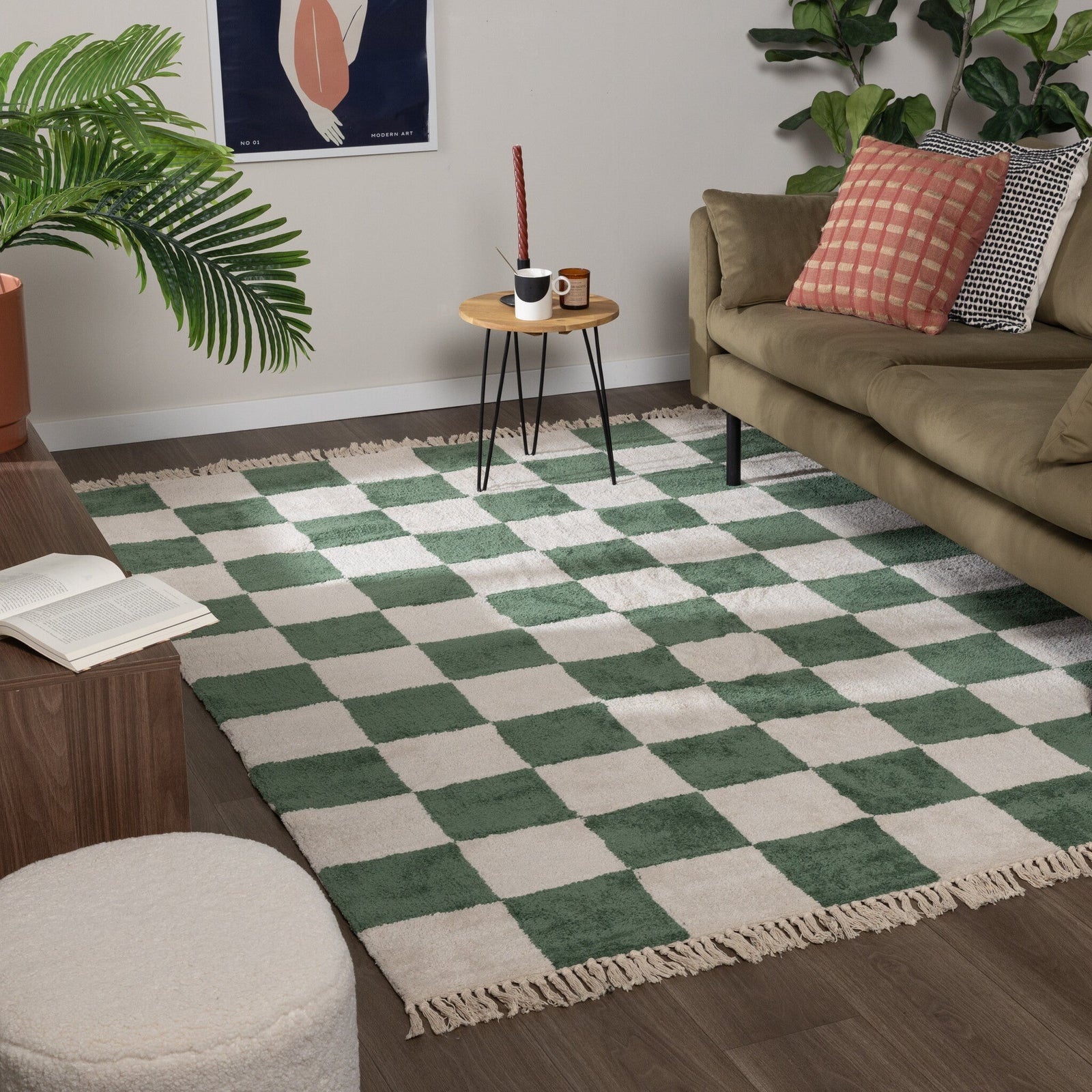 Checkerboard Rug - Blox Fringe Green