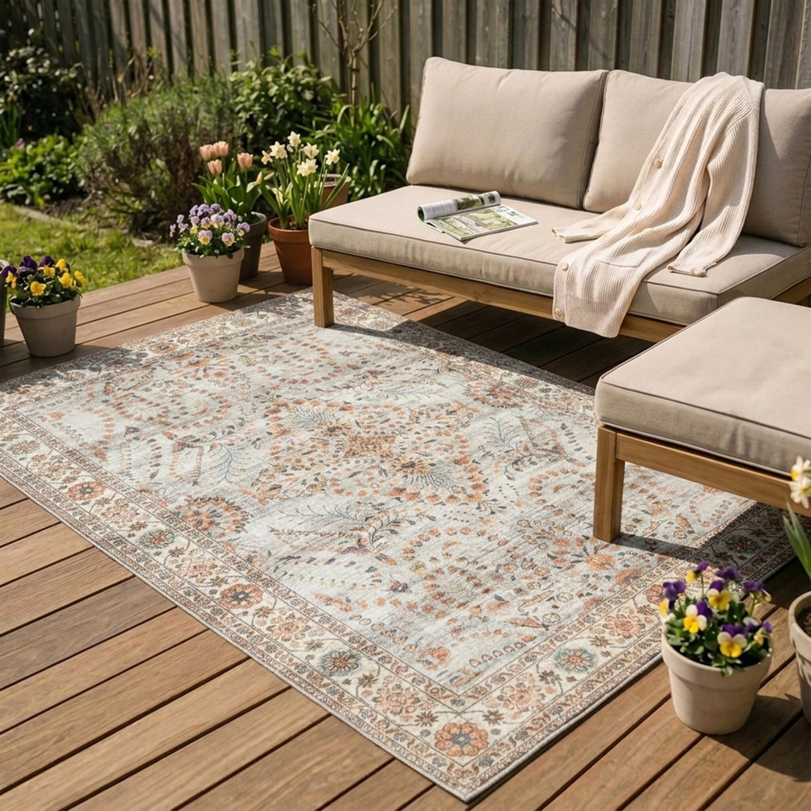 Vintage Outdoor Rug - Santo Flora Light Grey