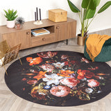 Round Floral Rug - Florine Black/Orange