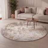 Round washable rug - Misha Grunge Cream/Brown
