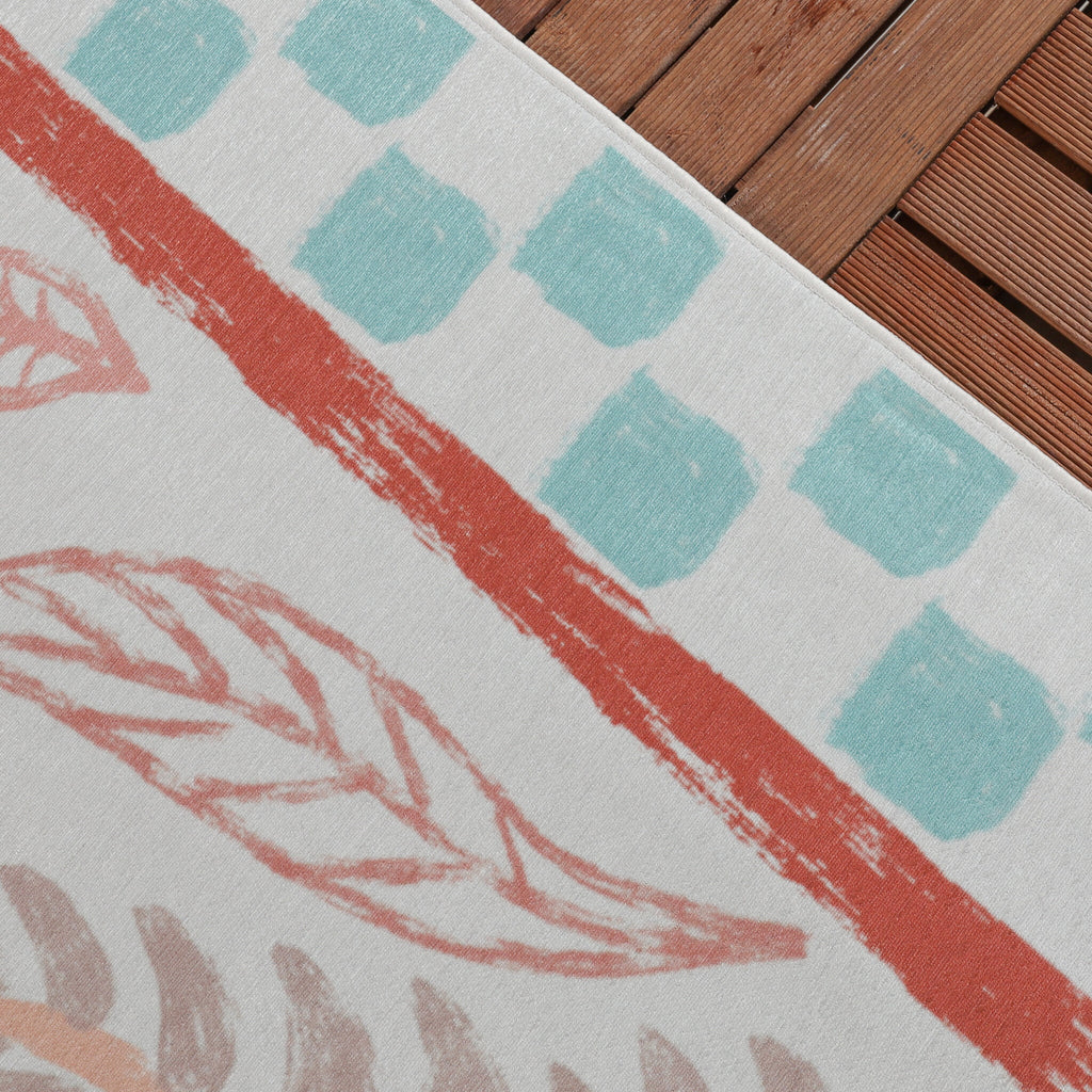 Outdoor Rug - Oasis Leaves Blue/Red