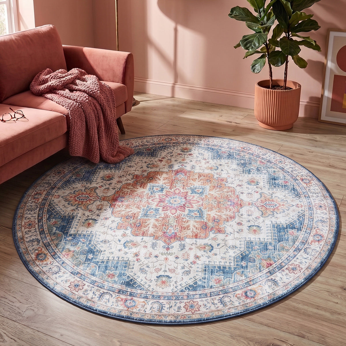 Round Vintage Rug - Azara Light Blue