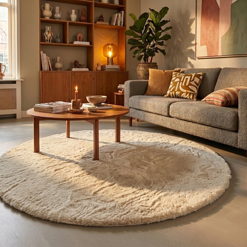 Dywan okrągły z długim włosiem - Comfy Supreme Kremowy