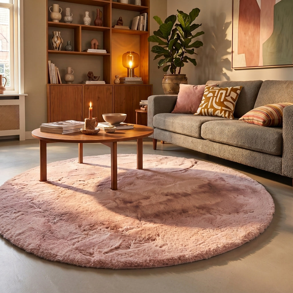 Dywan okrągły z długim włosiem - Comfy Supreme Różowy