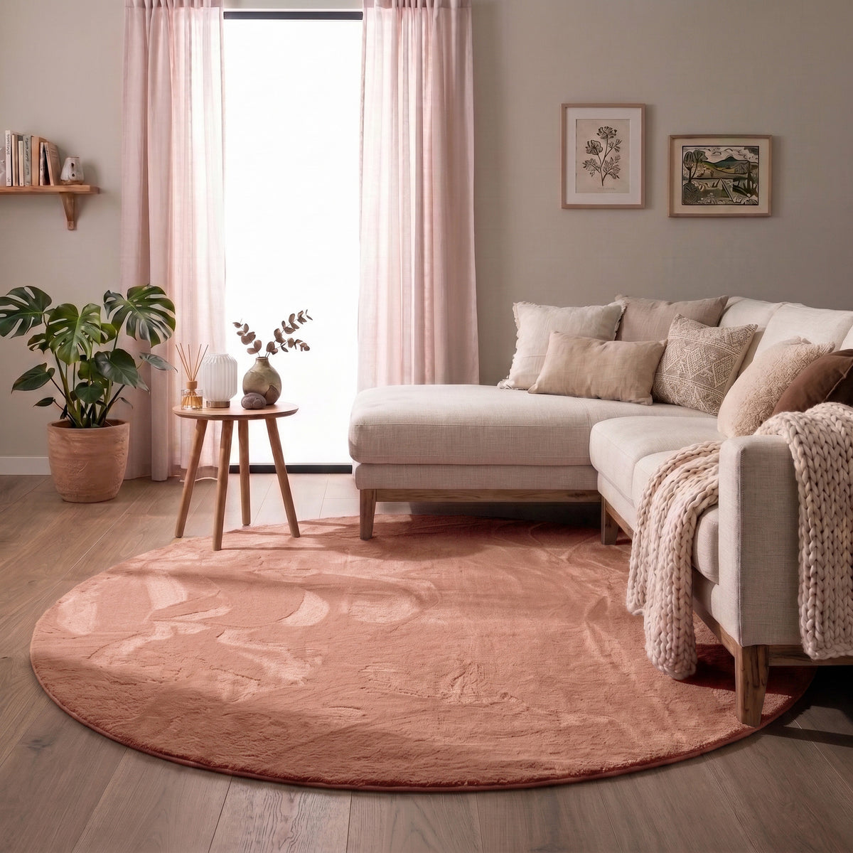 Okrągły dywan z niskim włosiem – Cozy Pink
