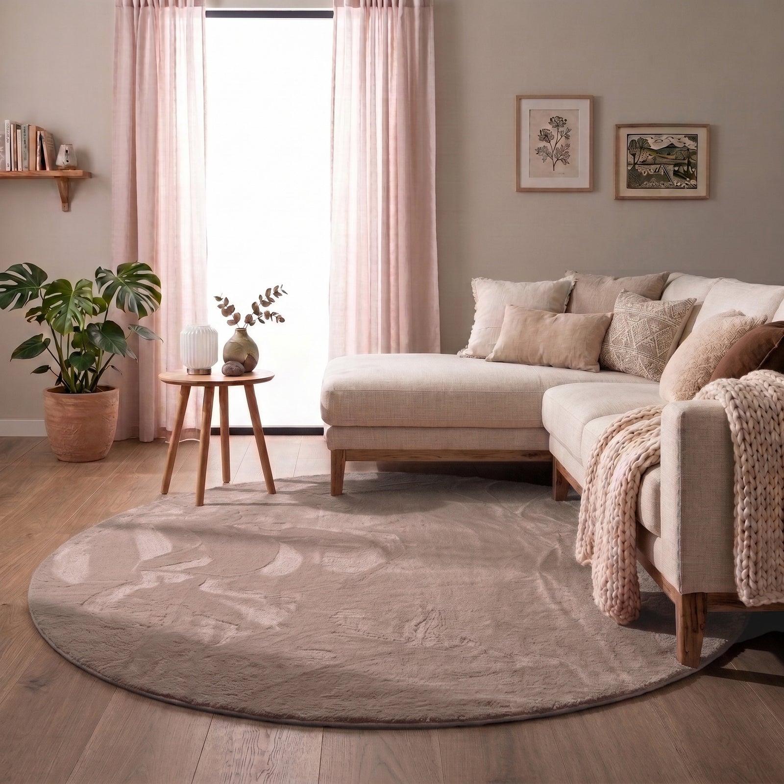 Dywan okrągły z krótkim włosiem - Cozy Taupe
