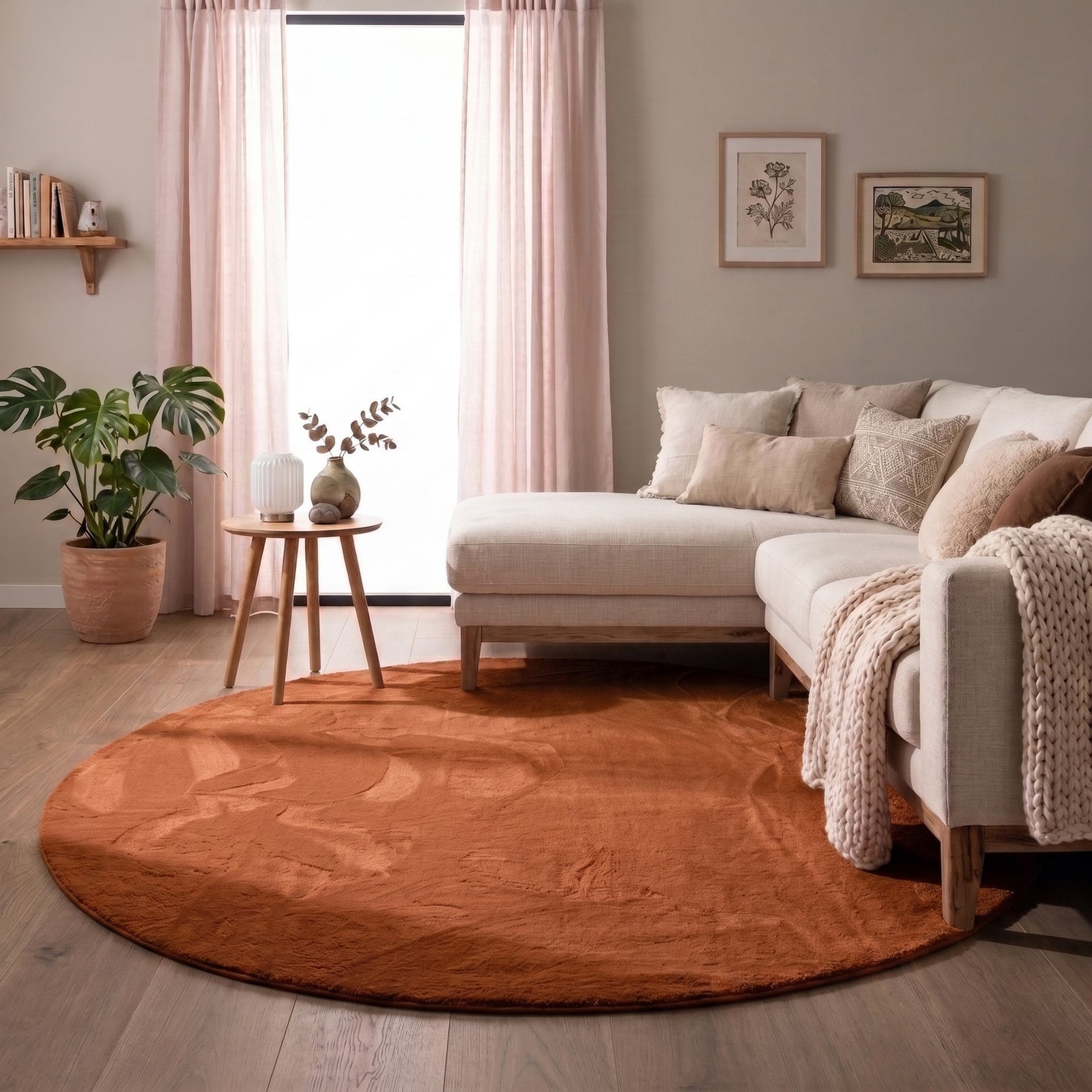 Okrągły dywan z niskim włosiem – Cozy Terracotta