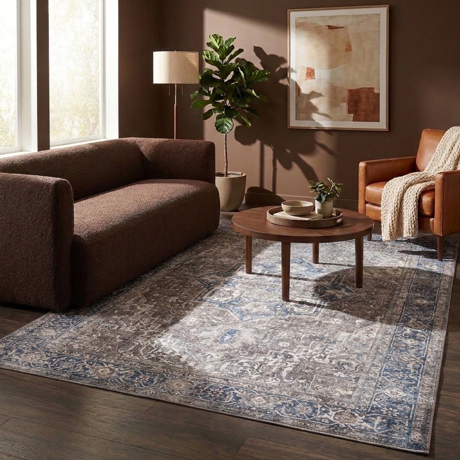 Dywan vintage - Lugan Niebieski/Taupe