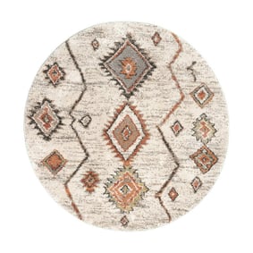 Dywan okrągły z długim włosiem - Blend Aztec Biały/Terakota - product